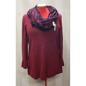 Talbots Burgundy Tunic Sweater with Houndstooth Infinity Scarf, Large, NWT